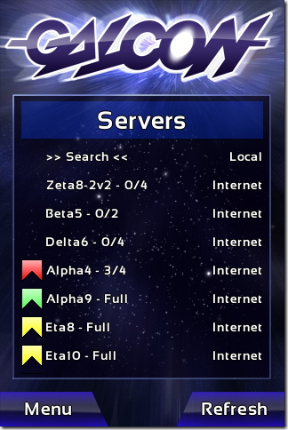 Galcon Netgame menu