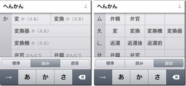 iPhone 部首変換、よみがな変換