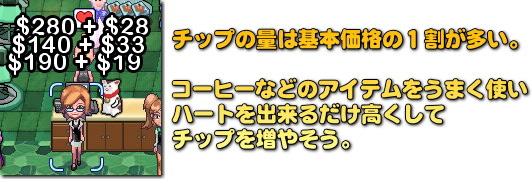 詳しくは攻略で解説していますが、チップよりお客さんをいかに増やすかの方が重要。