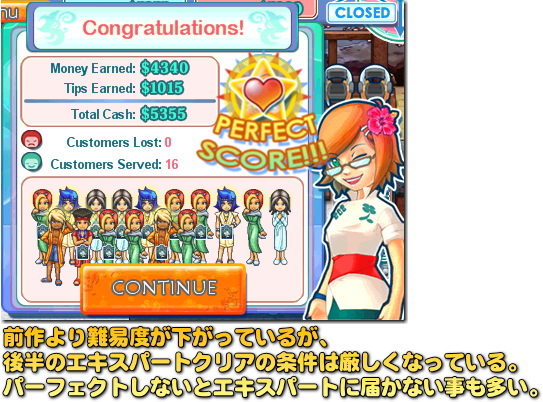 お客さんの入りが悪いとパーフェクトしてもエキスパートに届かなかったり・・・ この場合はノーマルクリアとなってしまう。
