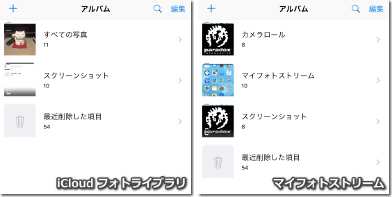 iCloud フォトライブラリとマイフォトストリームのアルバムの違い