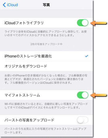 iCloud フォトライブラリとマイフォトストリーム