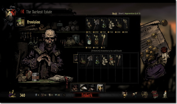 Darkest Dungeon クエスト開始前のショップ