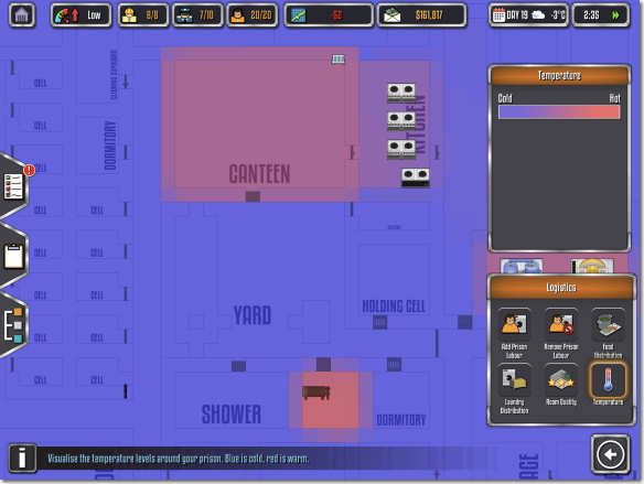 Prison Architect Mobile 部屋の温度表示