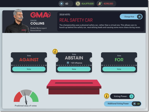 Motorsport Manager Mobile 3　ルールの投票画面